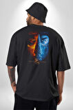 Mortal Kombat Oyun Film Subzero Pamuklu Kadın Erkek Oversize Sırt Dijital Baskılı Siyah T-shirt