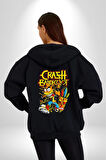 Crash Baandicoot Oyun Karakterleri Kadın Erkek Siyah Kapüşonlu Fermuarlı Baskılı Hırka Sweatshirt