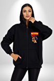 Pulp Fiction Film Afişi Ucuz Roman Kadın Erkek Siyah Kapüşonlu Fermuarlı Baskılı Hırka Sweatshirt