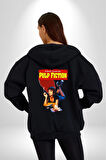 Pulp Fiction Film Afişi Ucuz Roman Kadın Erkek Siyah Kapüşonlu Fermuarlı Baskılı Hırka Sweatshirt