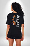 Abba Müzik Grubu Pamuklu Kadın Erkek Oversize Sırt Dijital Baskılı Siyah T-shirt