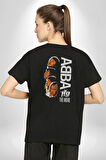 Abba Müzik Grubu Pamuklu Kadın Erkek Oversize Sırt Dijital Baskılı Siyah T-shirt