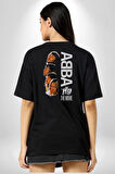 Abba Müzik Grubu Pamuklu Kadın Erkek Oversize Sırt Dijital Baskılı Siyah T-shirt