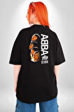 Abba Müzik Grubu Pamuklu Kadın Erkek Oversize Sırt Dijital Baskılı Siyah T-shirt
