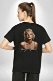 Marilyn Monroe İmzası Pamuklu Kadın Erkek Oversize Sırt Dijital Baskılı Siyah T-shirt