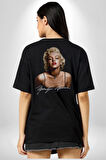Marilyn Monroe İmzası Pamuklu Kadın Erkek Oversize Sırt Dijital Baskılı Siyah T-shirt