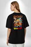Goku Drogonball Anime Pamuklu Kadın Erkek Oversize Sırt Dijital Baskılı Siyah T-shirt