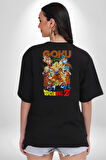 Goku Drogonball Anime Pamuklu Kadın Erkek Oversize Sırt Dijital Baskılı Siyah T-shirt