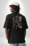 The Walking Dead Pamuklu Kadın Erkek Oversize Sırt Dijital Baskılı Siyah T-shirt