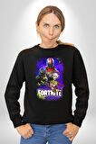 Fortnite Karakterleri Oyun Kadın Erkek Siyah Sweatshirt 