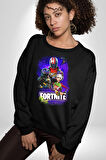 Fortnite Karakterleri Oyun Kadın Erkek Siyah Sweatshirt 