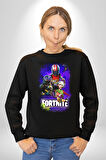 Fortnite Karakterleri Oyun Kadın Erkek Siyah Sweatshirt 