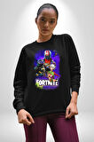 Fortnite Karakterleri Oyun Kadın Erkek Siyah Sweatshirt 