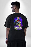 Fortnite Karakterleri Oyun Pamuklu Kadın Erkek Oversize Sırt Dijital Baskılı Siyah T-shirt