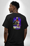 Fortnite Karakterleri Oyun Pamuklu Kadın Erkek Oversize Sırt Dijital Baskılı Siyah T-shirt