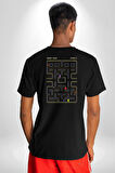 Pac-Man Oyun Pamuklu Kadın Erkek Oversize Sırt Dijital Baskılı Siyah T-shirt