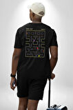Pac-Man Oyun Pamuklu Kadın Erkek Oversize Sırt Dijital Baskılı Siyah T-shirt