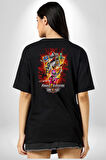 Power Ranger Animasyon Pamuklu Kadın Erkek Oversize Sırt Dijital Baskılı Siyah T-shirt