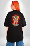 Power Ranger Animasyon Pamuklu Kadın Erkek Oversize Sırt Dijital Baskılı Siyah T-shirt