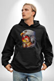 Kartal Kızıl Derili Kadın Erkek  Siyah Kapüşonlu Sweatshirt Hoodie