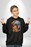 Kartal Kızıl Derili Kadın Erkek  Siyah Kapüşonlu Sweatshirt Hoodie