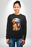 Kartal Kızıl Derili Kadın Erkek Siyah Sweatshirt 