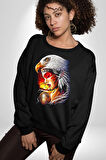 Kartal Kızıl Derili Kadın Erkek Siyah Sweatshirt 