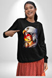 Kartal Kızıl Derili Kadın Erkek Siyah Sweatshirt 