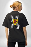 Rolling Stones Pamuklu Kadın Erkek Oversize Sırt Dijital Baskılı Siyah T-shirt