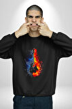Ateşli Gitar Su Ve Ateş Kadın Erkek Siyah Sweatshirt 