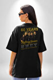 Rolling Stones Grup 60.Yıl İmza Pamuklu Kadın Erkek Oversize Sırt Dijital Baskılı Siyah T-shirt