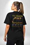 Rolling Stones Grup 60.Yıl İmza Pamuklu Kadın Erkek Oversize Sırt Dijital Baskılı Siyah T-shirt