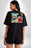 Dragon Ball X Pokémon Japon Anime Pamuklu Kadın Erkek Oversize Sırt Dijital Baskılı Siyah T-shirt
