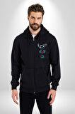 Mickey Mouse Michael Jackson Kadın Erkek Siyah Kapüşonlu Fermuarlı Baskılı Hırka Sweatshirt