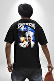 EMINEM Pamuklu Kadın Erkek Oversize Sırt Dijital Baskılı Siyah T-shirt