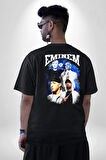 EMINEM Pamuklu Kadın Erkek Oversize Sırt Dijital Baskılı Siyah T-shirt