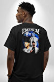 EMINEM Pamuklu Kadın Erkek Oversize Sırt Dijital Baskılı Siyah T-shirt