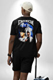 EMINEM Pamuklu Kadın Erkek Oversize Sırt Dijital Baskılı Siyah T-shirt