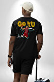 GOKU Basketbol Anime Pamuklu Kadın Erkek Oversize Sırt Dijital Baskılı Siyah T-shirt