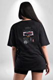 Camioneta NISSAN Pamuklu Kadın Erkek Oversize Sırt Dijital Baskılı Siyah T-shirt