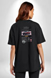 Camioneta NISSAN Pamuklu Kadın Erkek Oversize Sırt Dijital Baskılı Siyah T-shirt