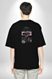 Camioneta NISSAN Pamuklu Kadın Erkek Oversize Sırt Dijital Baskılı Siyah T-shirt