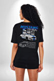 Mustang GT500 Ford Pamuklu Kadın Erkek Oversize Sırt Dijital Baskılı Siyah T-shirt