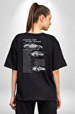Porsche 911 GT3 RS Pamuklu Kadın Erkek Oversize Sırt Dijital Baskılı Siyah T-shirt