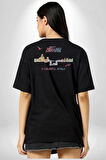 İstanbul Özel Tasarım  Pamuklu Kadın Erkek Oversize Sırt Dijital Baskılı Siyah T-shirt