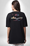 İstanbul Özel Tasarım  Pamuklu Kadın Erkek Oversize Sırt Dijital Baskılı Siyah T-shirt