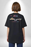 İstanbul Özel Tasarım  Pamuklu Kadın Erkek Oversize Sırt Dijital Baskılı Siyah T-shirt