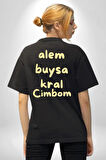 Alem Buysa Kral CİMBOM Pamuklu Kadın Erkek Oversize Sırt Dijital Baskılı Siyah T-shirt