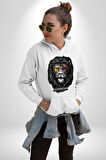 Kükresen Yeter Sarı Kırmızı Aslan Kadın Erkek  Beyaz Kapüşonlu Sweatshirt Hoodie
