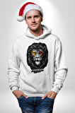Kükresen Yeter Sarı Kırmızı Aslan Kadın Erkek  Beyaz Kapüşonlu Sweatshirt Hoodie